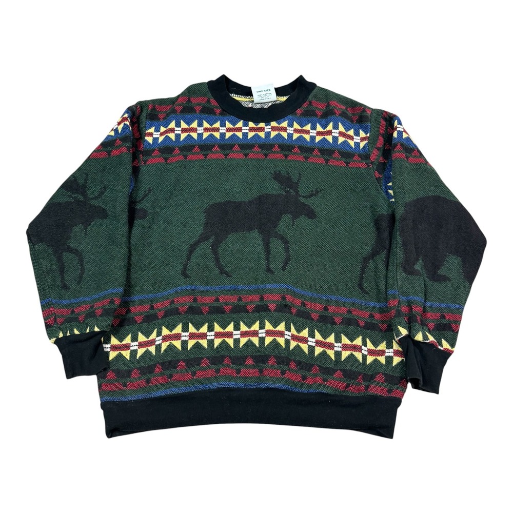 Vintage Sugar Street Weavers Moose Bear Multicolor Sweater Mens OSFA (Fit Large)